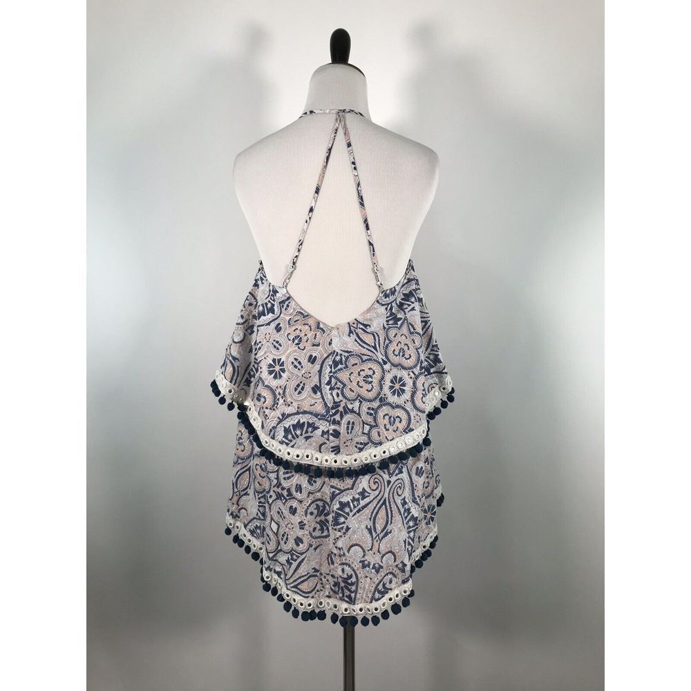 tularosa Evolette Dress XS Tiered Pom Pom Blue Paisley boho cottagecore festival - Picture 3 of 8